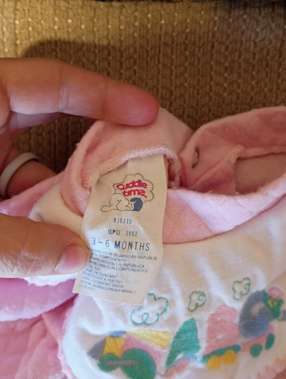 Vintage 90s Y2K Pink Quilted Baby Footed Sleeper with Alphabet Train Bib Detail